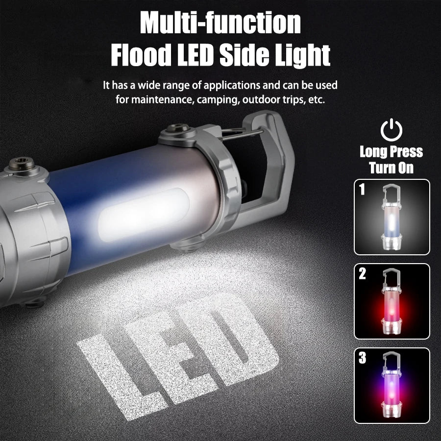 Mini COB Keychain Flashlight – USB-C Rechargeable, Red & Blue Strobe Keychain Flashlight Zpaxo