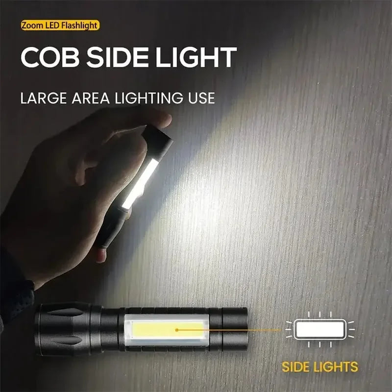 Mini Rechargeable LED Flashlight – Zoomable Spotlight & Floodlight
