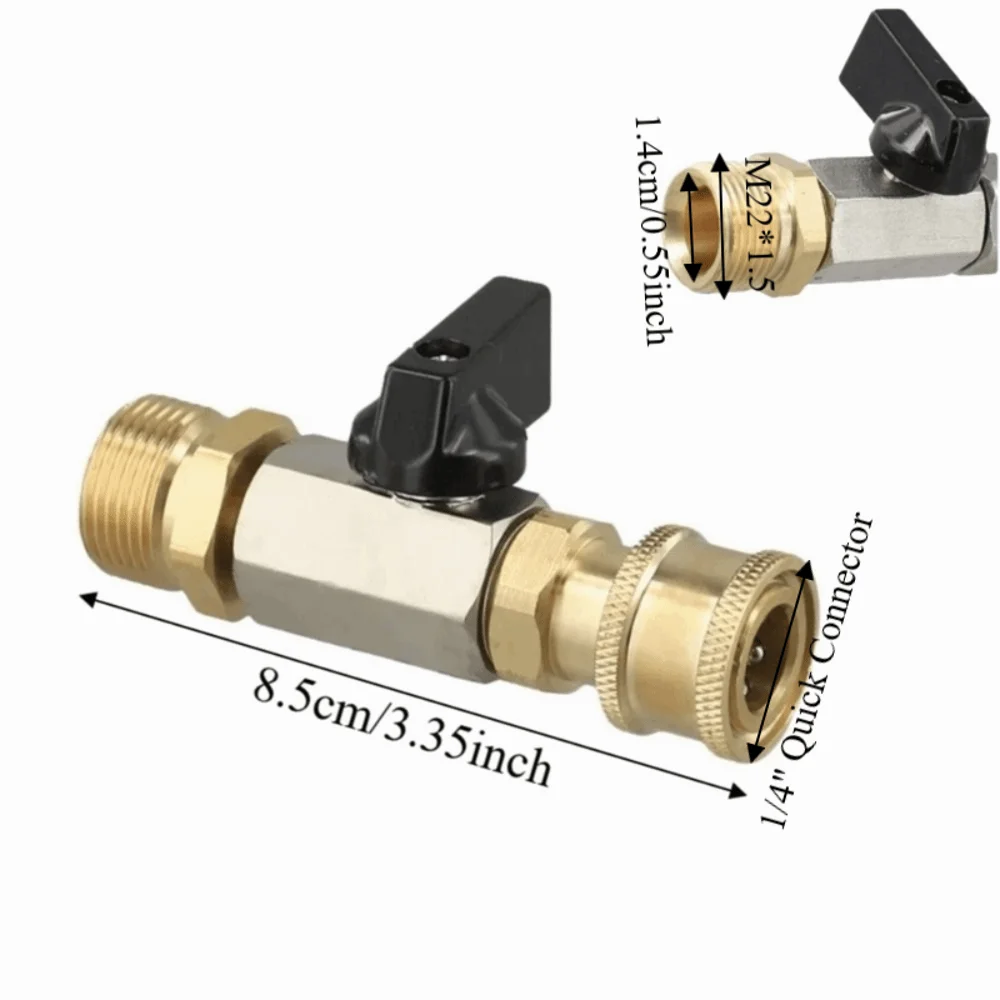 1/4" Quick Connector High Pressure Washer Ball Valve Kit Brass 4500 PSI Power Washer Hose Switch Heavy-Duty M22 14mm Zpaxo