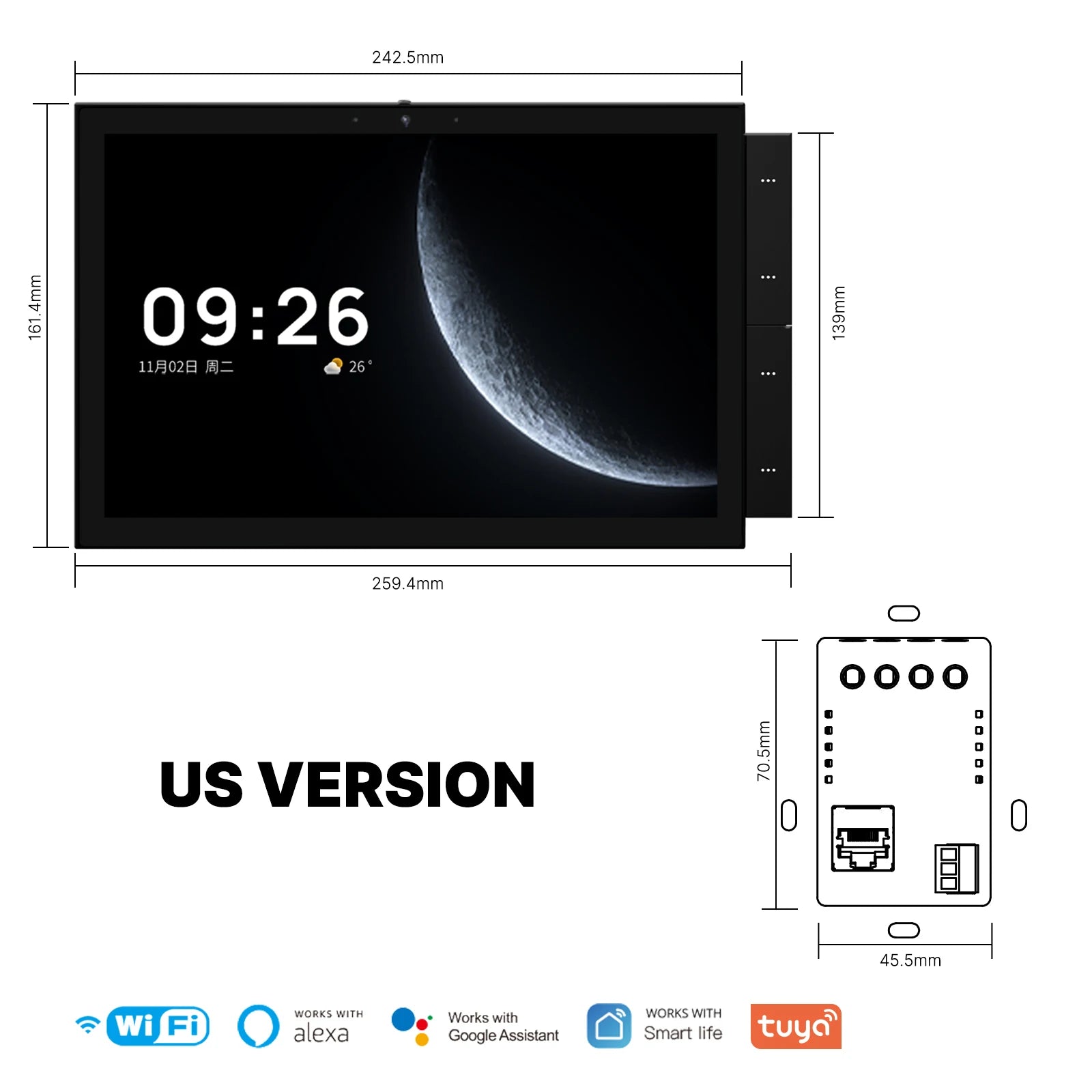 WiFi Control Panel With 2Gang Switch EU/US Type Build in ZigBee/BLE Hub Scene Screen Tuya Smart Life Home Automation Full System Zpaxo US China Mainland
