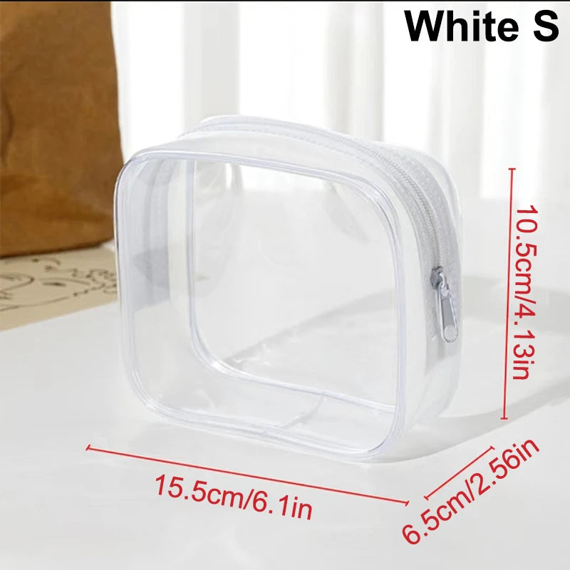 Waterproof Zippered Toy Storage Bag Transparent PVC Travel Pouch Sand Zpaxo S White