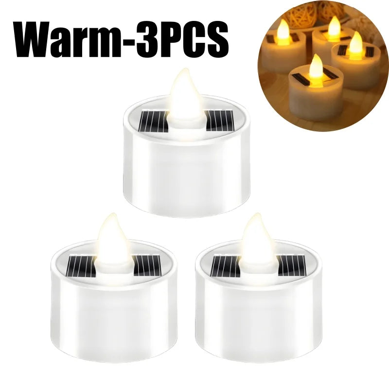 High-quality Reusable Flameless Flickering LED Solar Tealight Candles Zpaxo Warm-3PCS