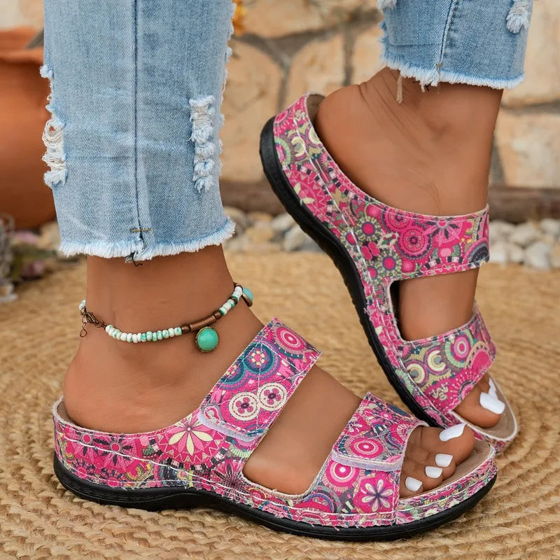2026 New Lightweight Open-Toe Wedge Sandals Platform Ethnic Style Women Large Size Beach Slippers Casual Slip-On Shoes for Women Zpaxo