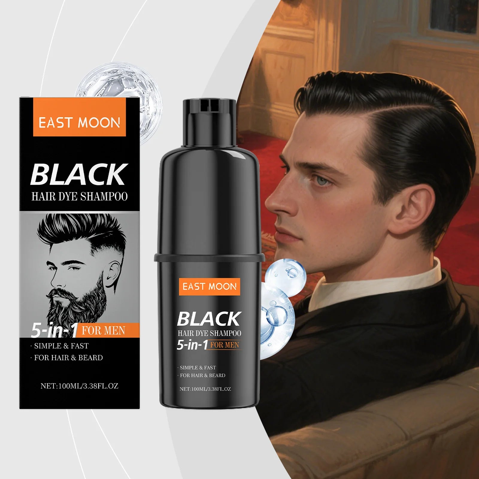 East Moon Black Men's Hair Shampoo Gentle Enhances Color Naturally Even Shine Covers Gray Hair and White Beard Daily Hair Care Zpaxo