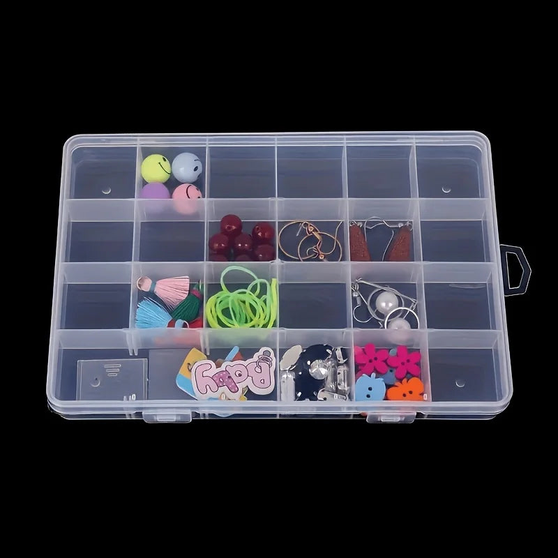 24-Grid Transparent Plastic Storage Box Lid Durable Multi-compartment