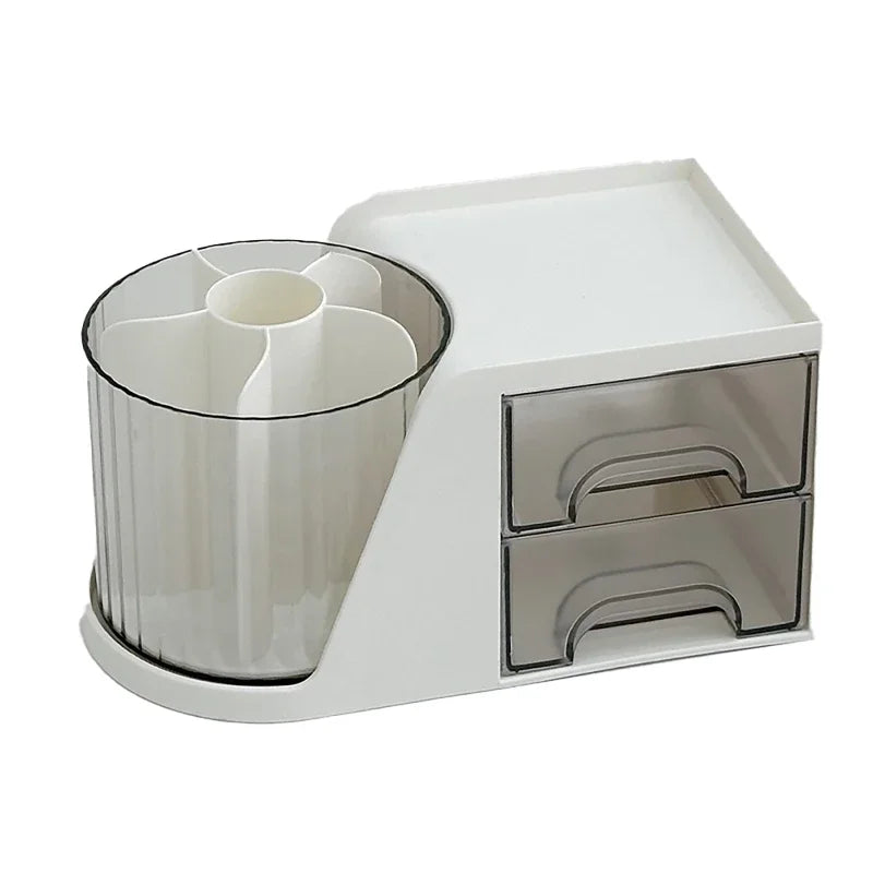 Rotating Pen Holder Cotton Swab Container Desk Organizer Office