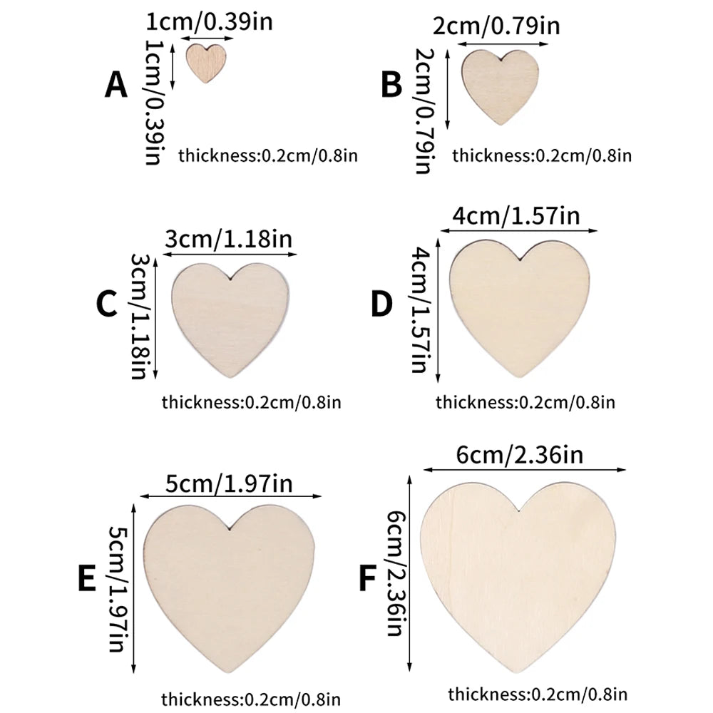 50/100/200Pcs Unfinished Wooden Hearts for Crafts 1-6cm Heart Blank Wood Ornaments Birthday Wedding Party Christmas Decor Zpaxo