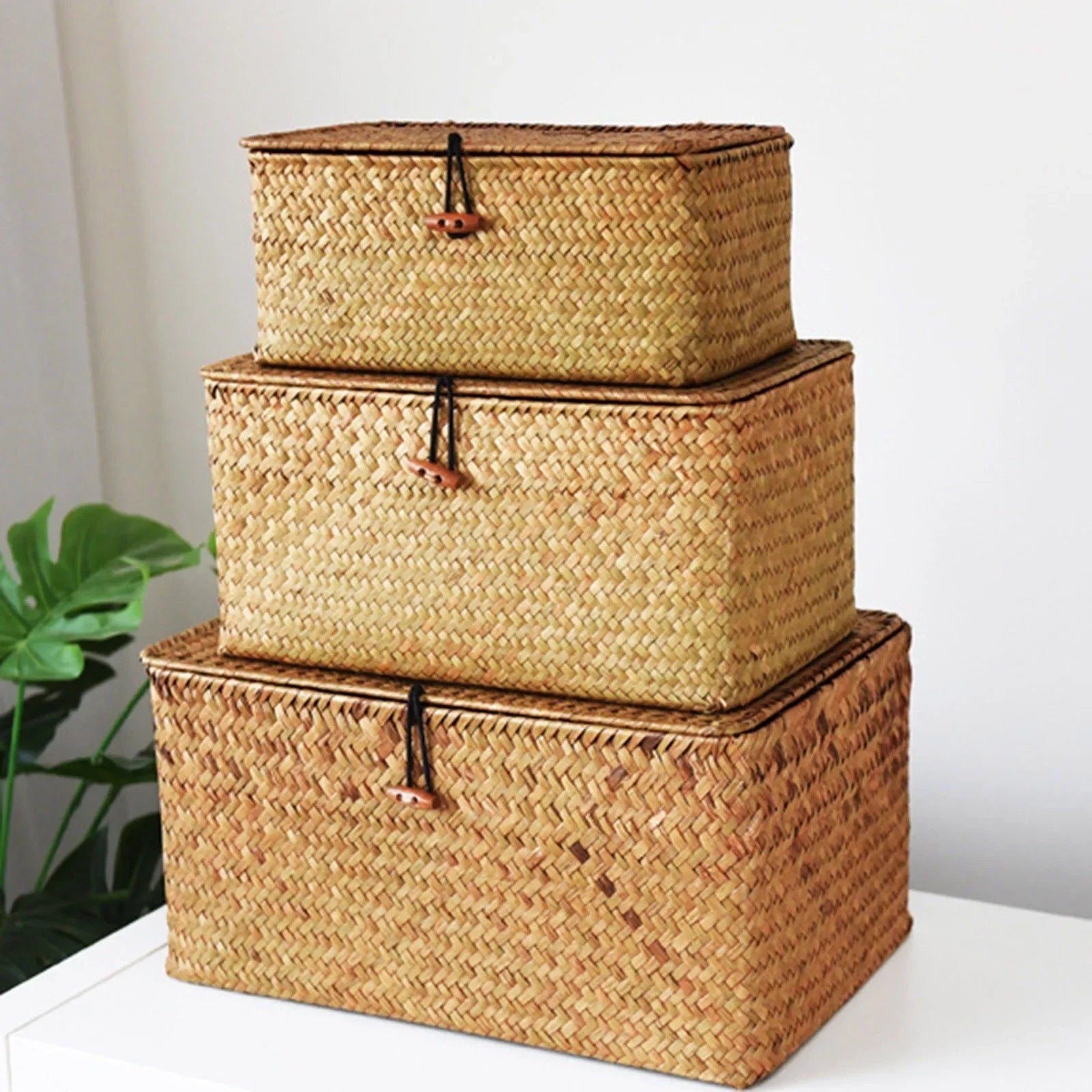Handmade Wicker Rattan Storage Basket with Lid | Seagrass Wicker Storage Basket Zpaxo