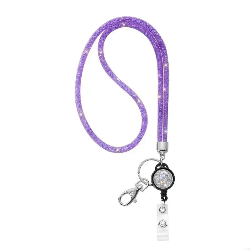 Rhinestones Lanyard Badge Card Holder Teacher Retractable Necklace