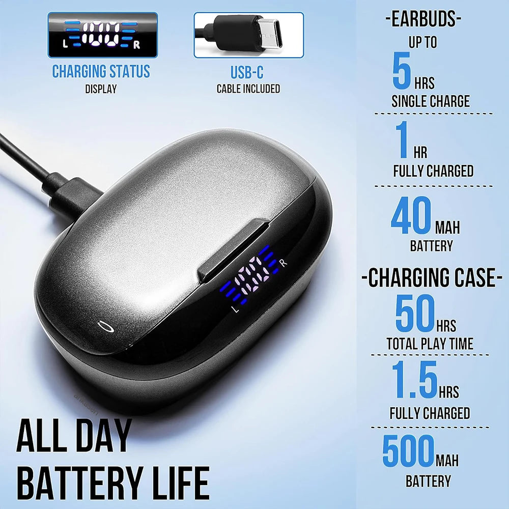 Bluetooth 5 3 Headphones True Wireless Waterproof Buds Charging Case
