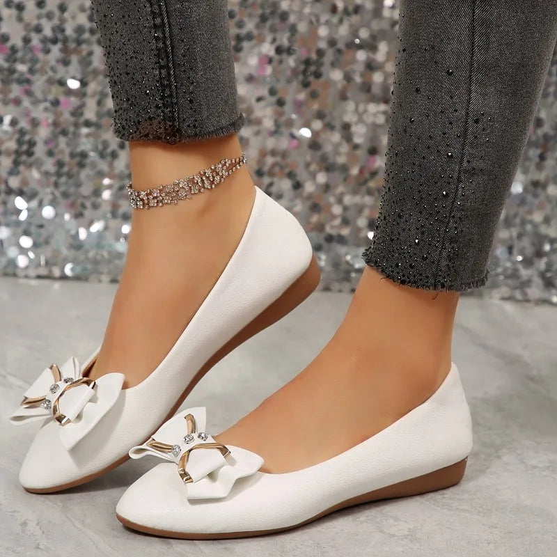 Spring Autumn Women's Bow Rhinestone Embellishment Solid Single Shoes Zpaxo