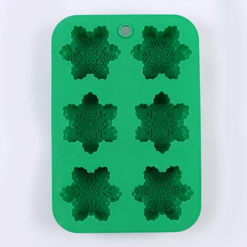 Christmas Snowflake Silicone Candle Mold 6-Cavity Handmade Soap Aromatherapy Ornament Crafts Gypsum Gift Resin Mold Home Decor Zpaxo Green