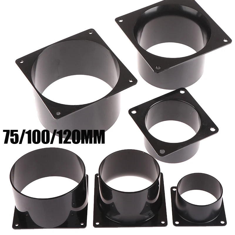 Black Square Flange Connector 75–150mm | ABS Plastic Duct Fitting