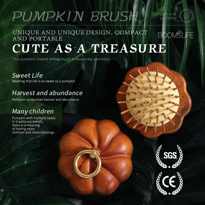 Pumpkin Design Head Scalp Massage Hair Comb Sandalwood Mini Hair Brush Women Portable Pocket Wide Tooth Comb For Hair Care Zpaxo
