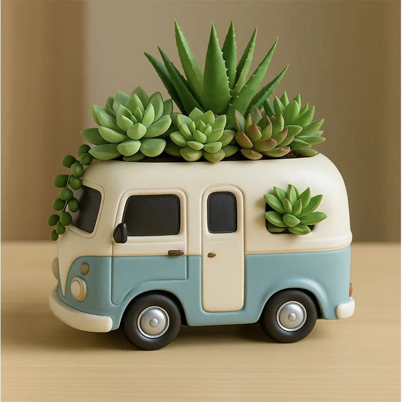 3D Vintage Bus Car Succulent Pot Silicone Mold DIY Succulent Planter Flower Pot Cement Plaster Pen Holder Candle Holder Mold Zpaxo