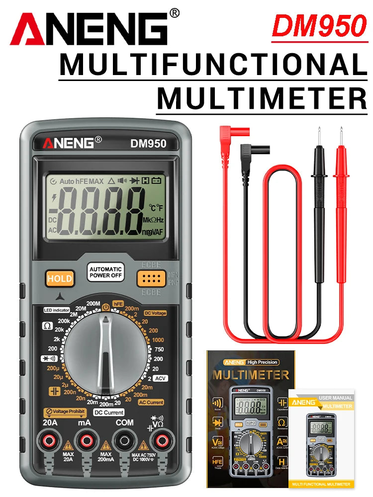 ANENG DM950 Multifunctional 1999 Count AC DC Voltage Current hFE