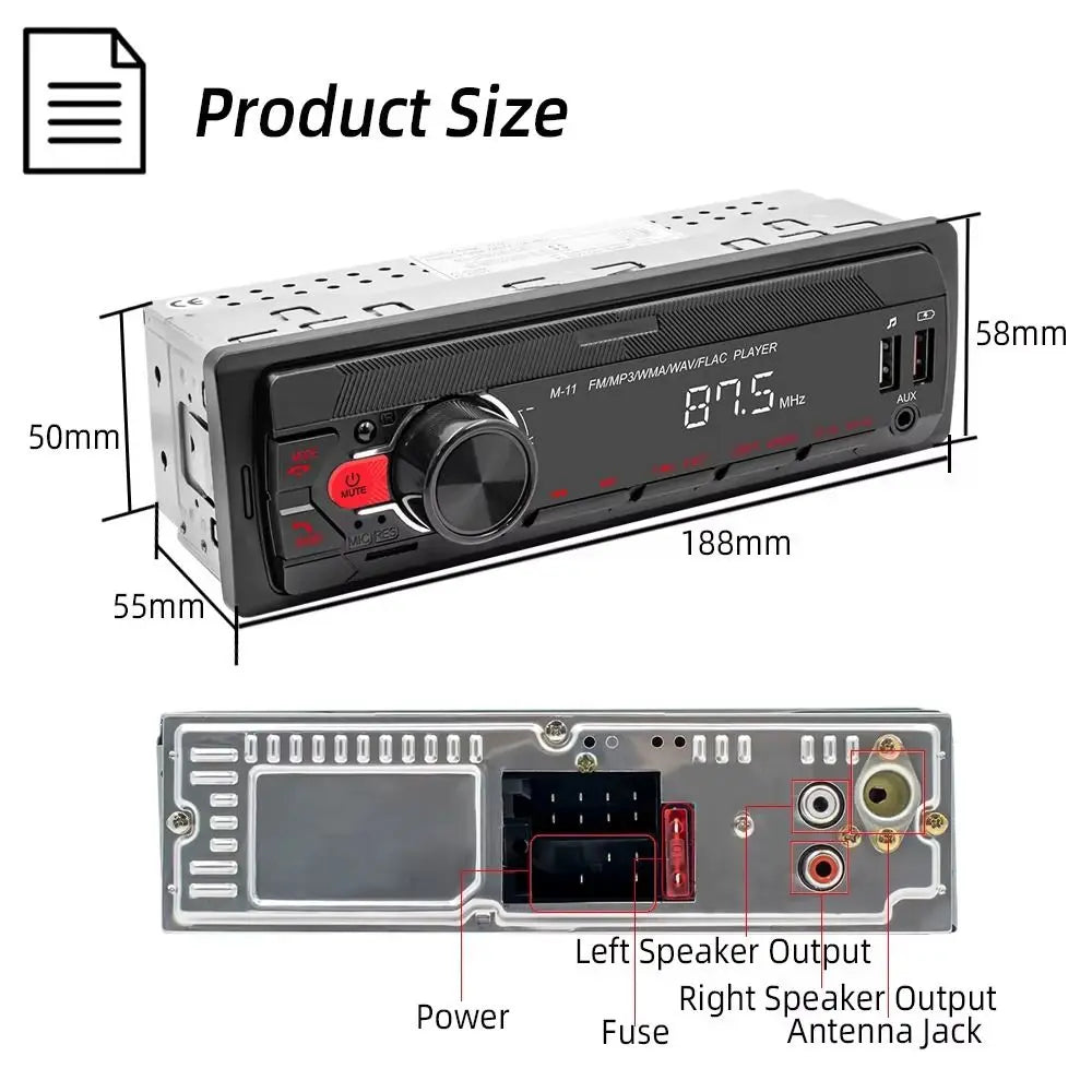 12V Bluetooth Car MP3 Player LED Display Remote Control Car FM Radio Button Control 4 Channel Car MP3 Player Universal Zpaxo