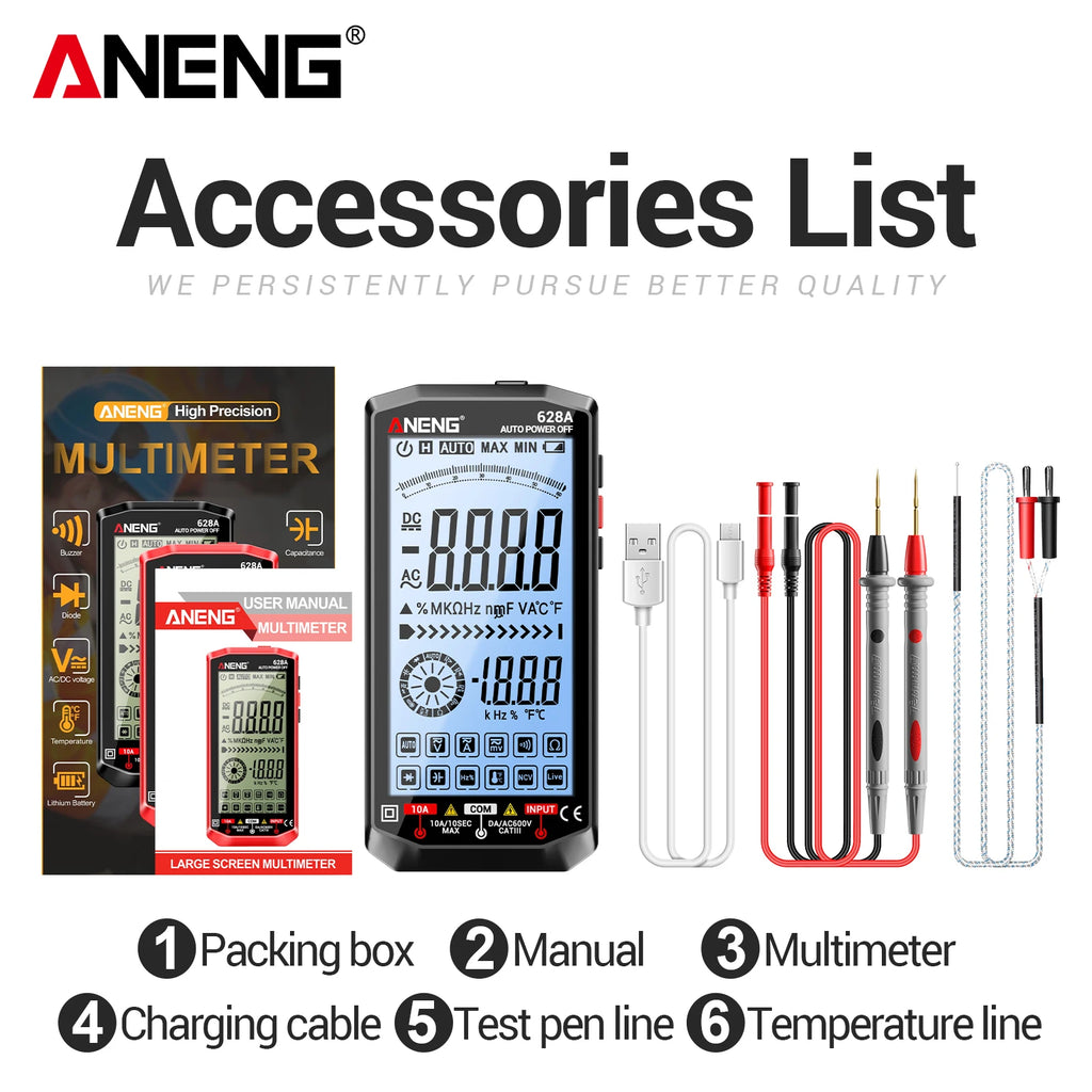 High-precision Multimeters ANENG 628A Type-c Direct Charging Lithium