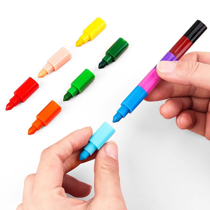 12-Color Building Block Crayons Fun Rainbow Color Stackable Drawing Crayons Graffiti Pen Art Supplies Birthday Gift Boy Girl Zpaxo
