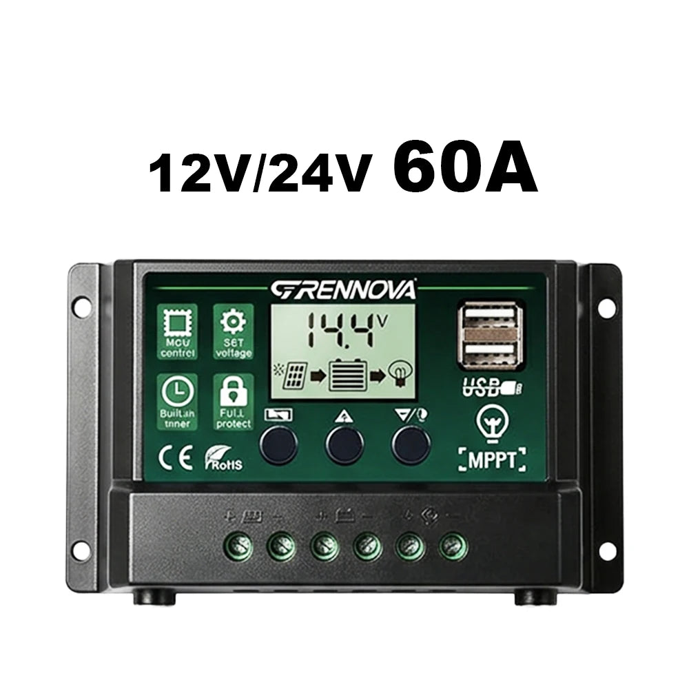 GRENNOVA 10A-60A MPPT Solar Charge Controller 12V 24V Auto Supports Zpaxo 12V24V 60A