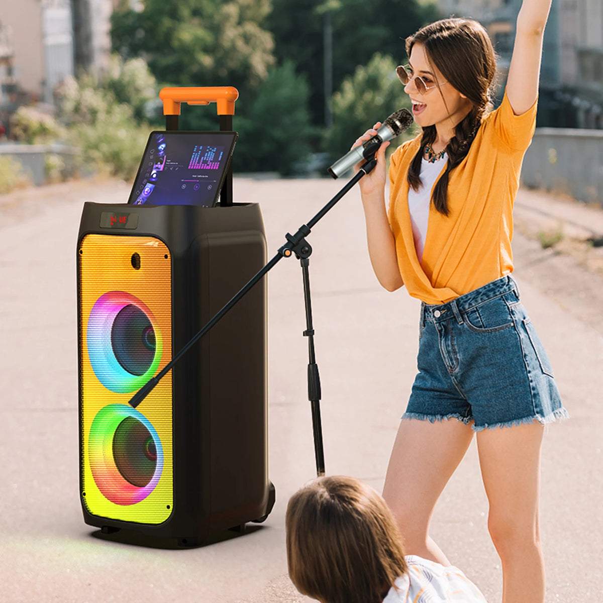 T8 Karaoke System 2 Wireless Microphones Large Bluetooth Speaker Zpaxo