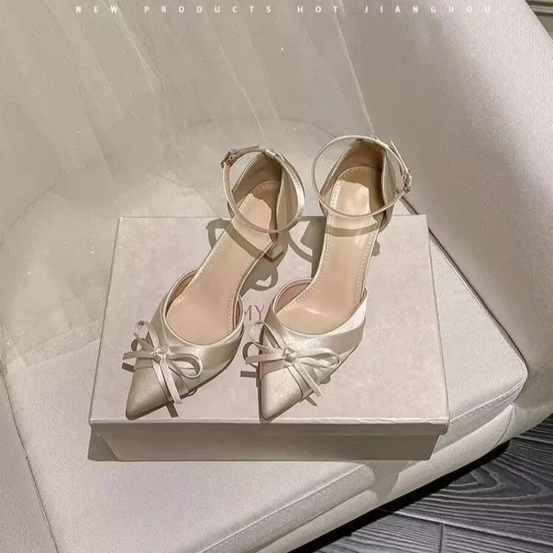 Women Pumps White Wedding Shoes Bride Luxury Satin Butterfly-knot