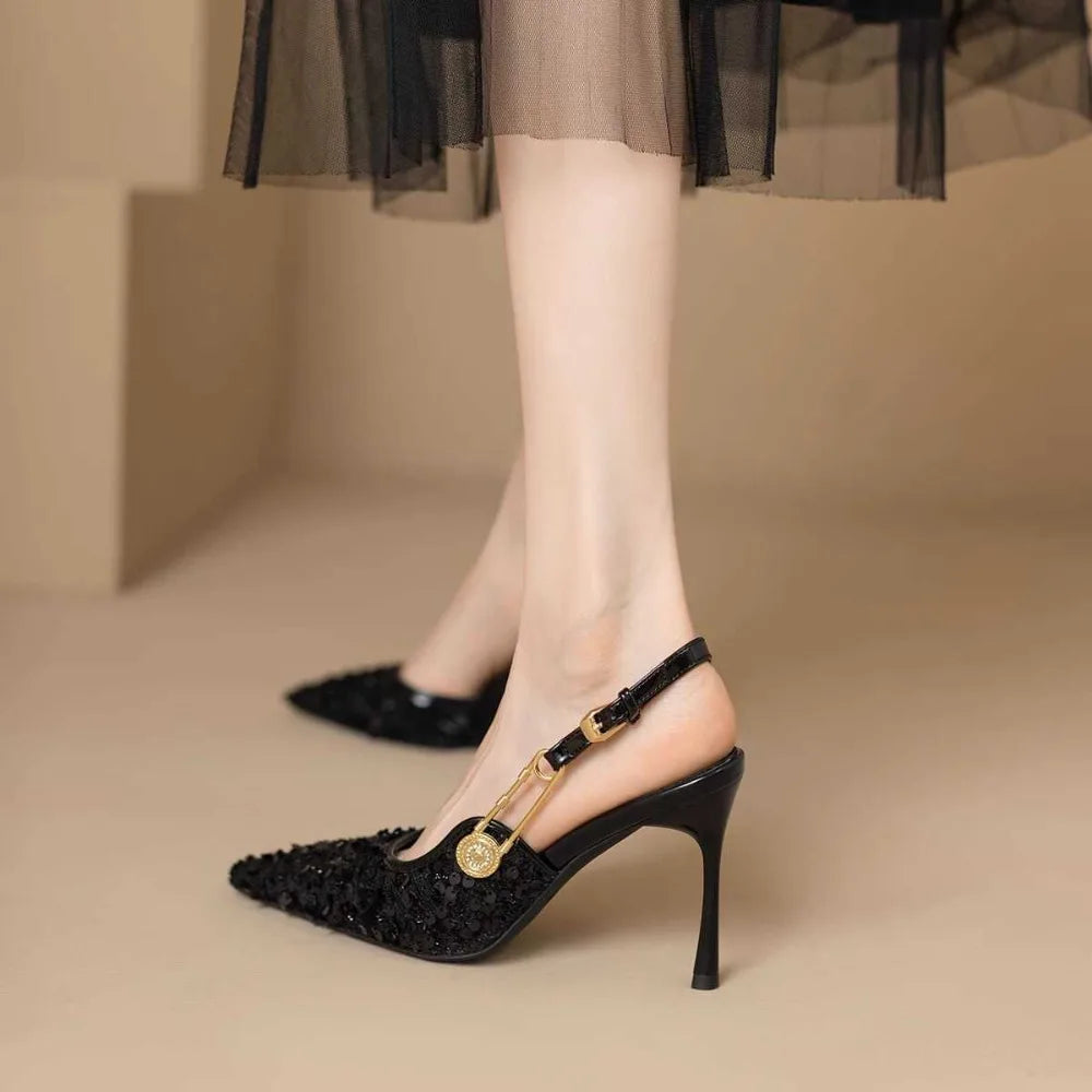 Pointed-toe Stiletto Heels Women's Sequins Cloth Spring Summer