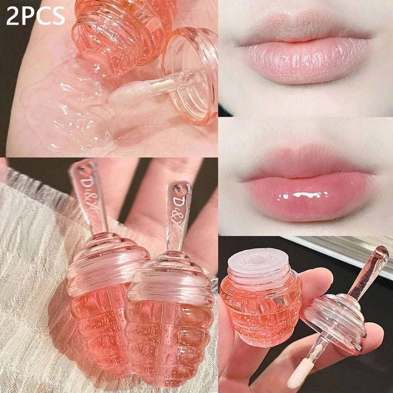 Small Honeypot Lip Oil Long Lasting Moisturizing Fading Pattern Water Zpaxo 2Pcs-01 Peach