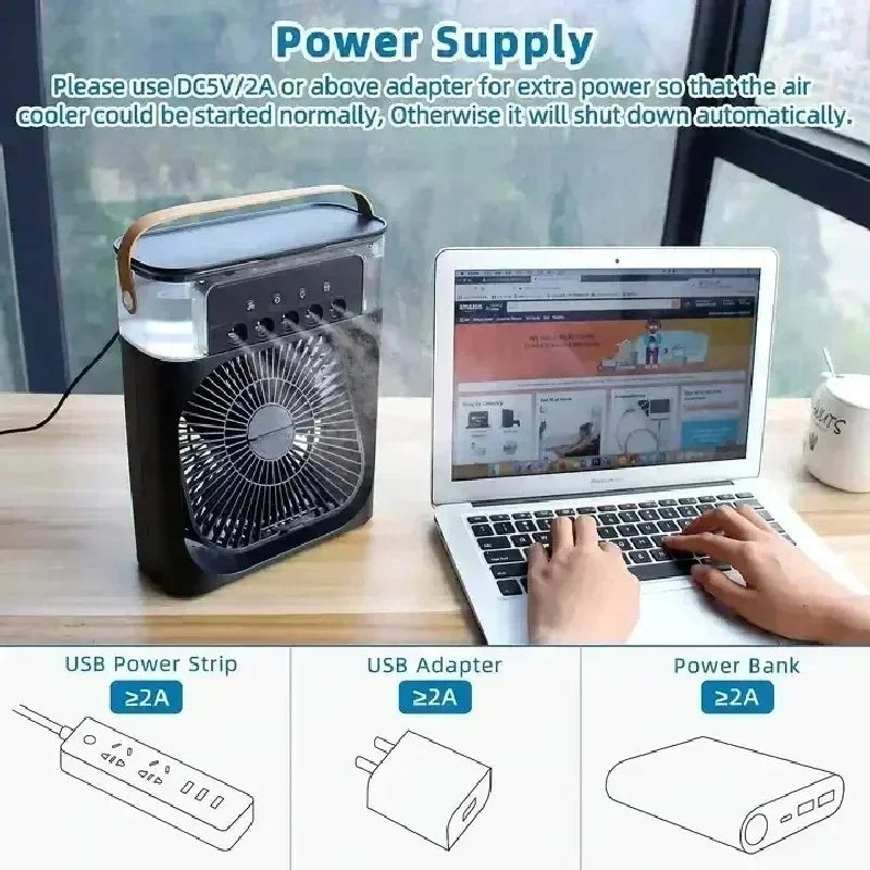 Desk Fan Night Light Rechargeable Portable Electric Desktop 5 Holes