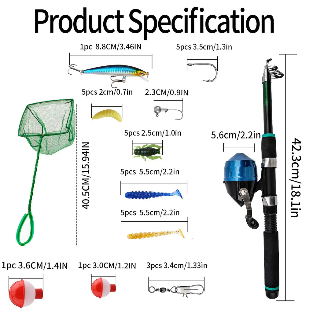 Beginner's 1.8m Telescopic Carbon Fishing Rod Complete Set