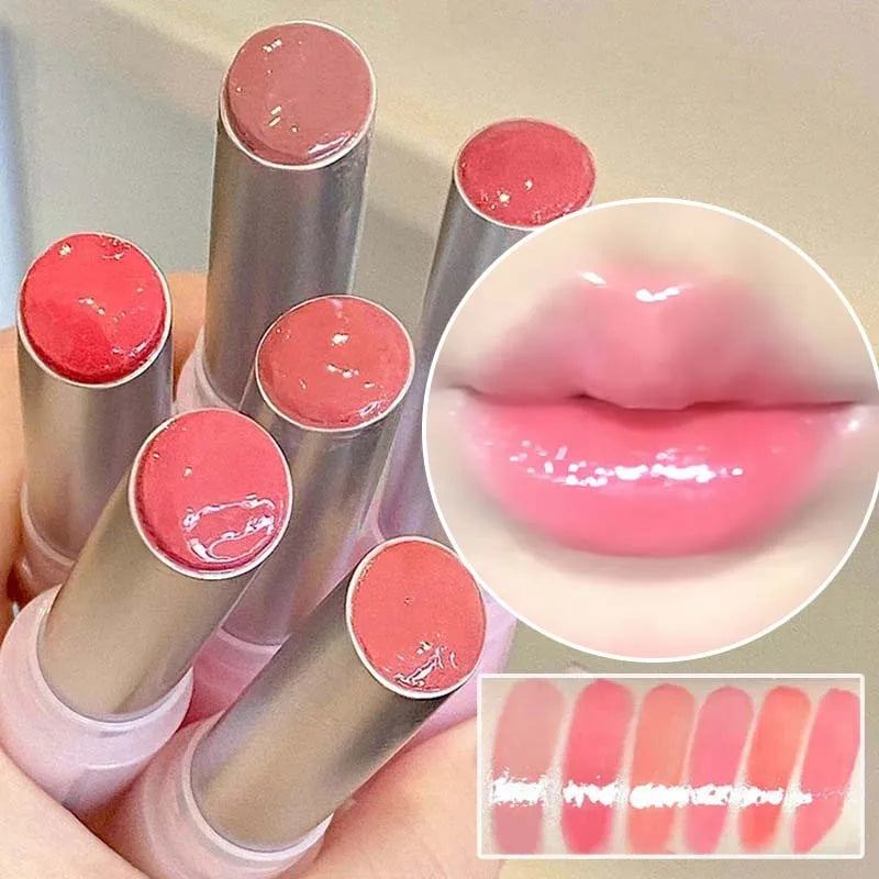 Mirror Glass Solid Lip Gloss Water Light Round Tube Lasting