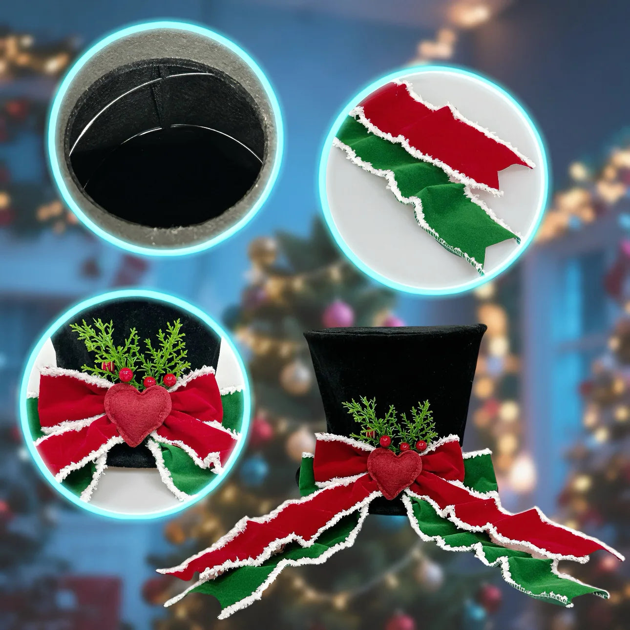 Christmas Tree Topper – Velvet Heart Bow Holiday Ornament