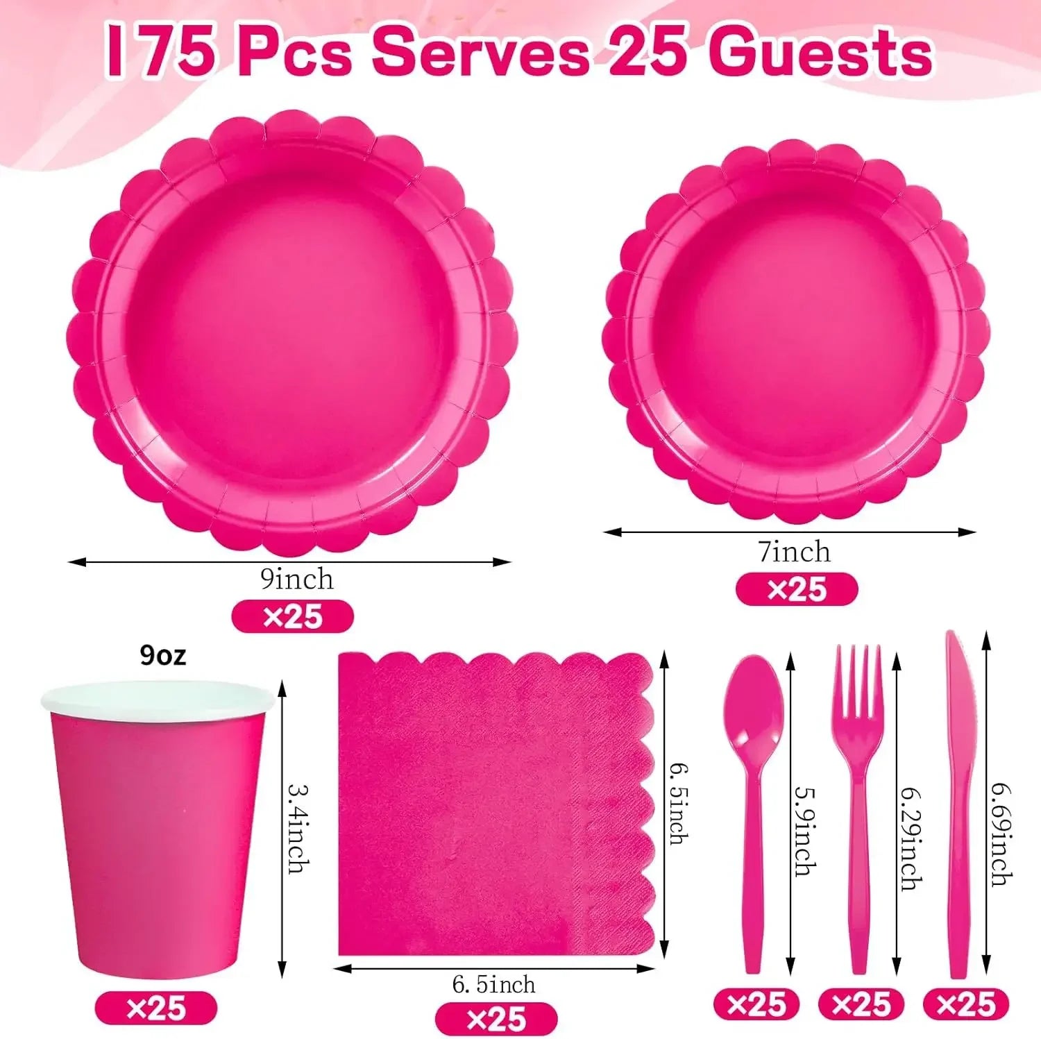 2025 New 175 PCS Lace Disposable Paper Plate Paper Cup Party Supplies Set Disposable Dining Plate for 25 People Zpaxo Rose Red