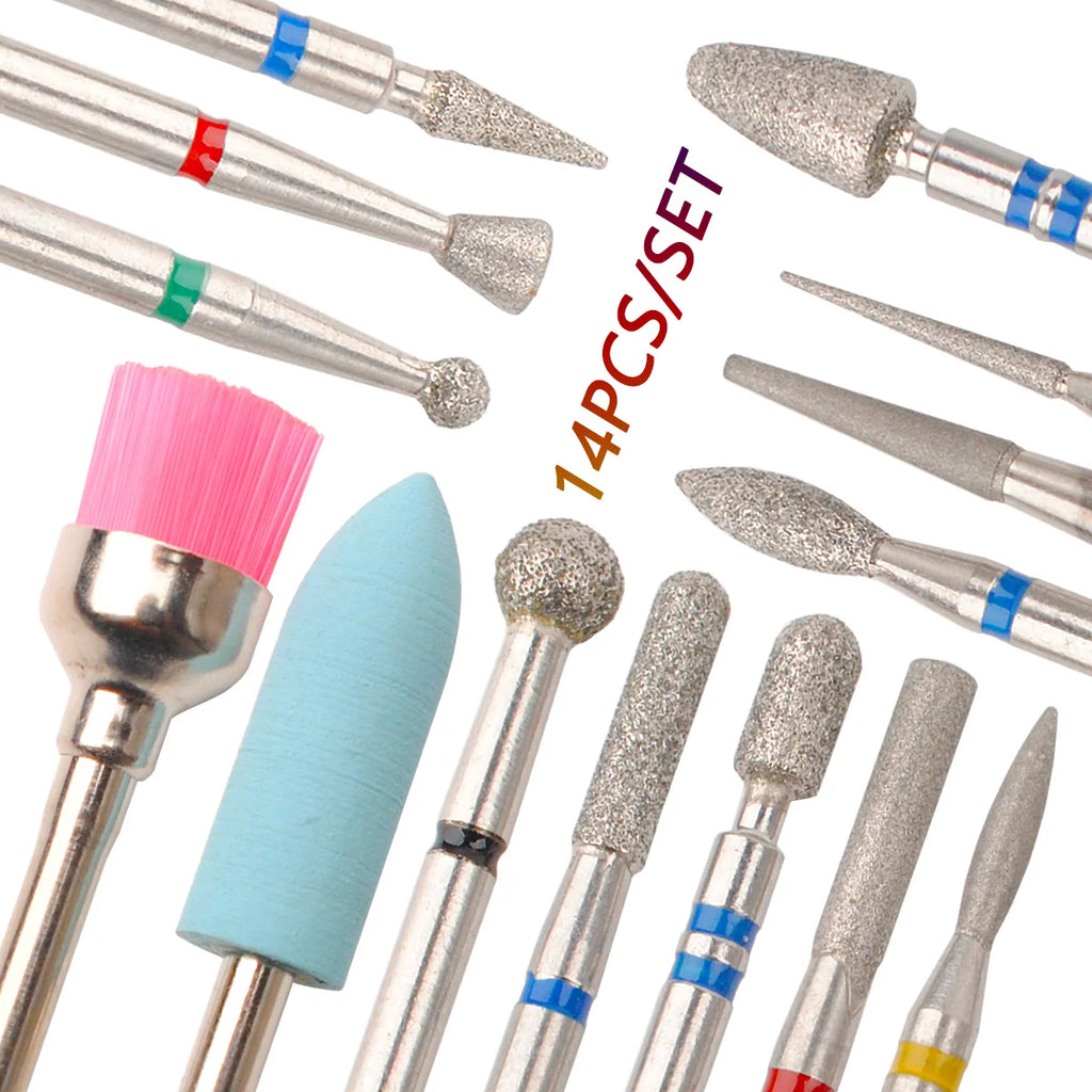 14pcs/set Nail Drill Machine Bit Nail Gel Removal Polishing Tools Pedicure Manicure Rotary Grinding Buffer Polisher Zpaxo