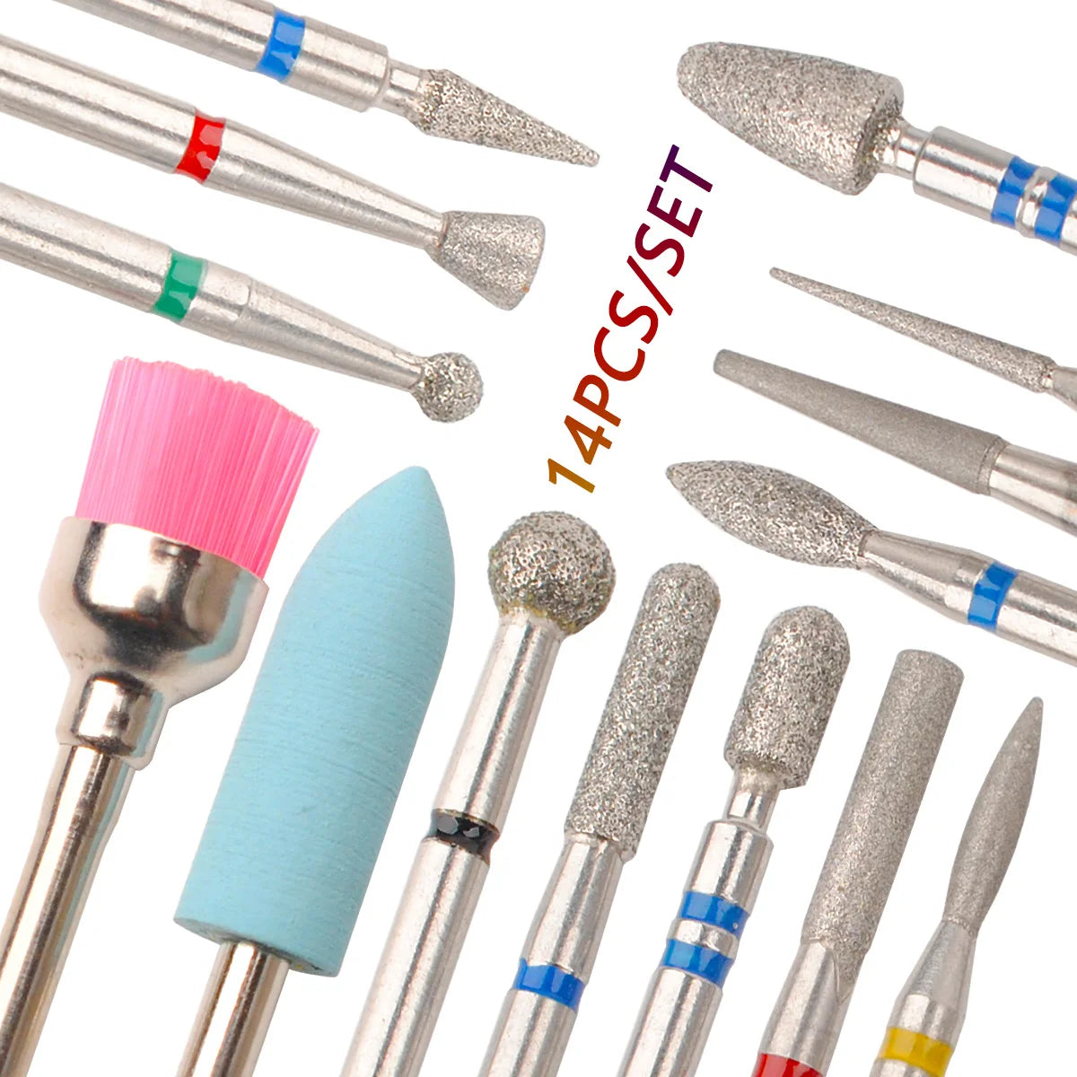 14pcs/set Nail Drill Machine Bit Nail Gel Removal Polishing Tools Pedicure Manicure Rotary Grinding Buffer Polisher Zpaxo