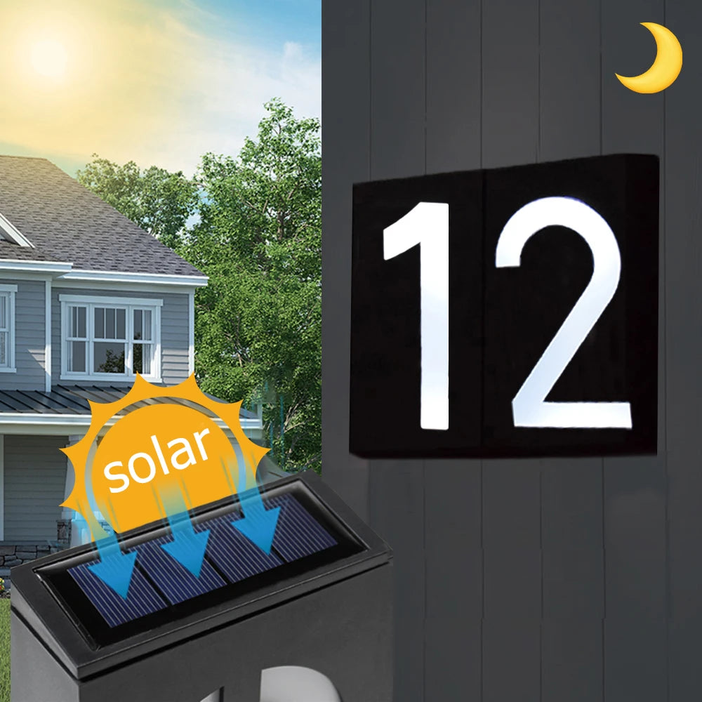 Solar LED House Number Outdoor Address Lights Waterpoof Garden Digital Solar Powered Address Sign Lighted Up for Home Yard Door Zpaxo