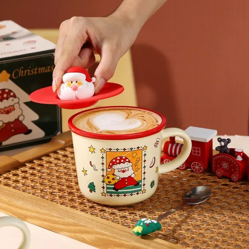Christmas-themed Ceramic Coffee Cups Mugs LIDS Spoons Holiday Boxes