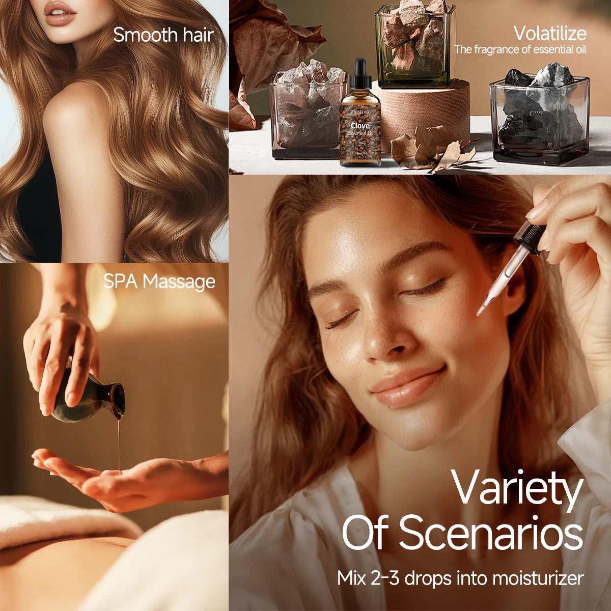 Clove essential oil, with a woody scent, is suitable for body massage and hair care, and can also be used in aromatherapy. Zpaxo