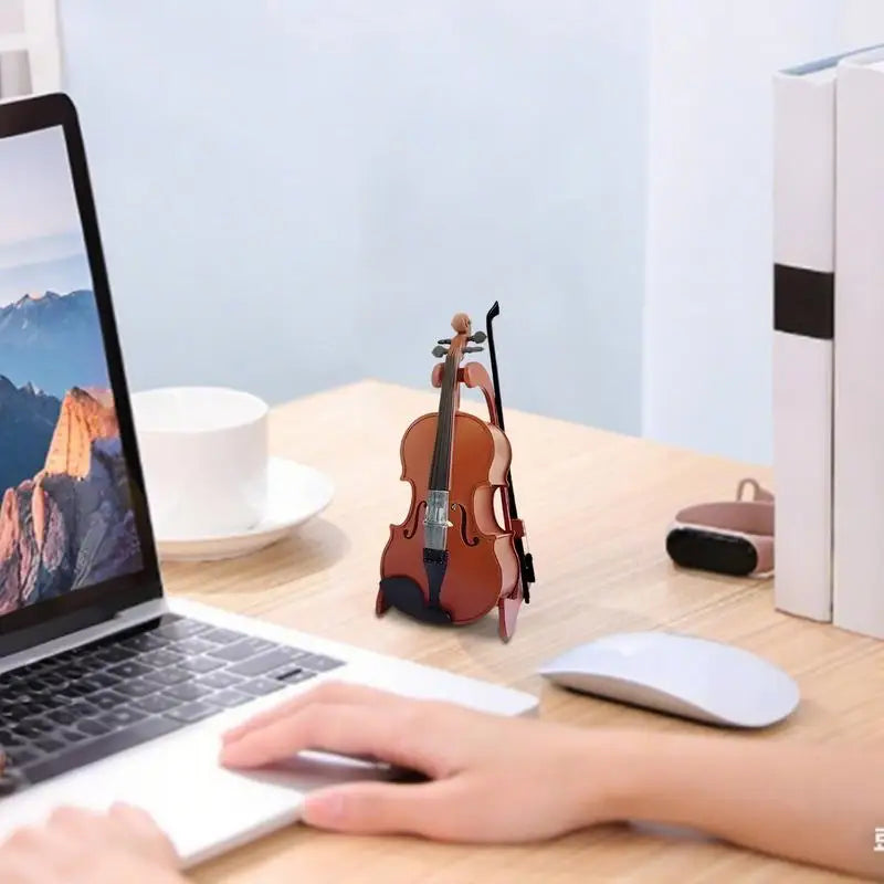Tiny Violin Mini Home Decor Musical Instrument Display Cabinet Decorative Item For Adults Desk Bookshelf Doll House Accessories Zpaxo