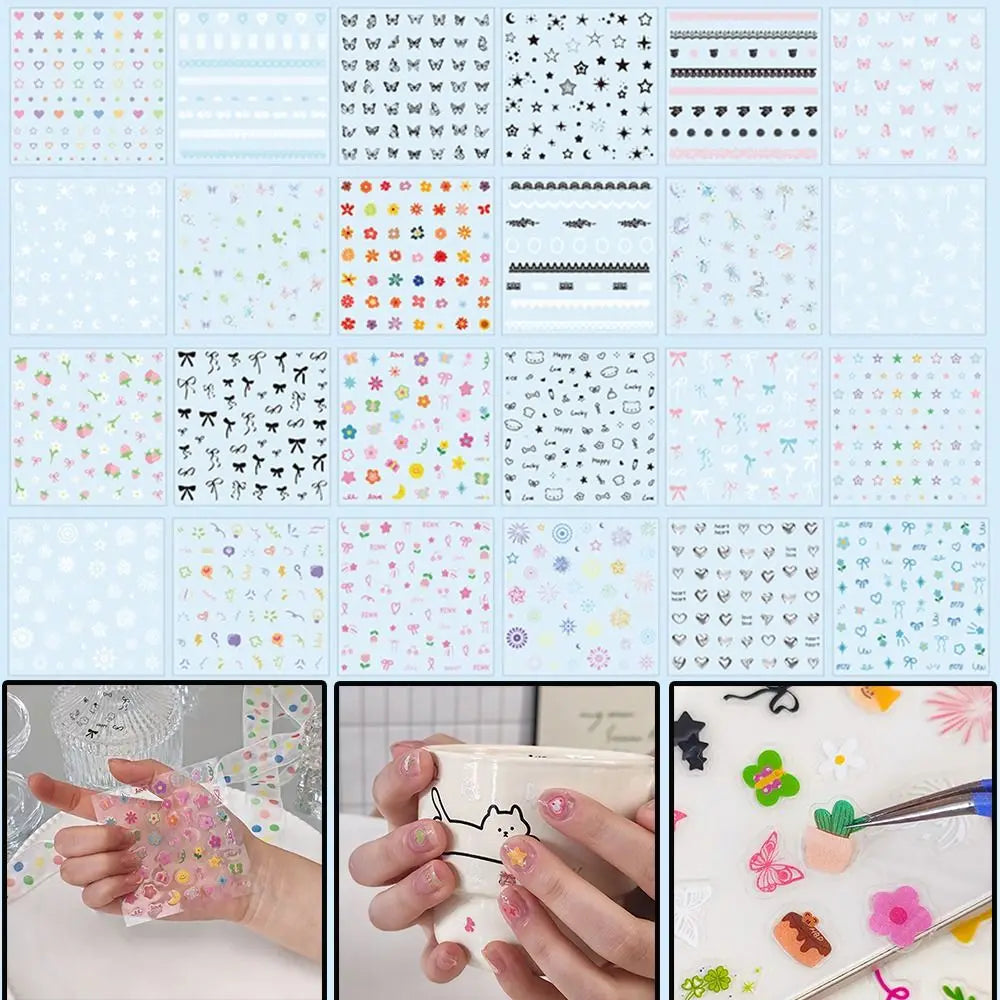 24pcs Cartoon No-Repeat Nail Sticker DIY Self Adhesive Cartoon Stickers Multifunction Cup Stickers For Nail Art Decoration Zpaxo
