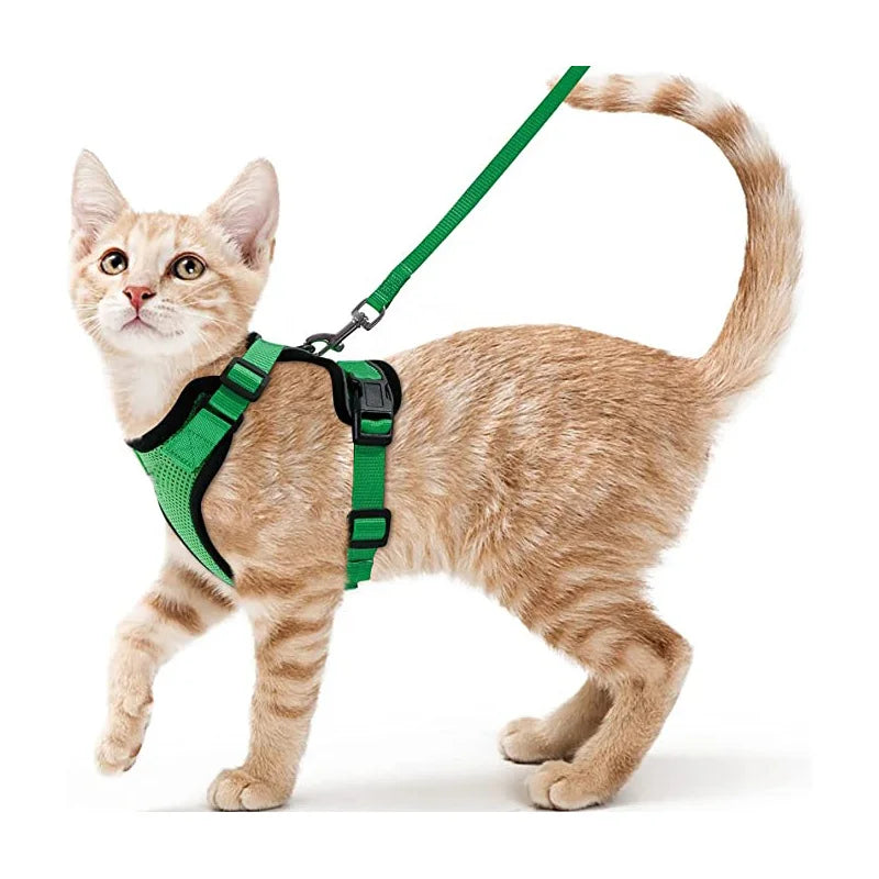 Cat Harness and Leash for Walking, Escape Proof Soft Adjustable Vest Harnesses for Cats, EasyControl Zpaxo green S