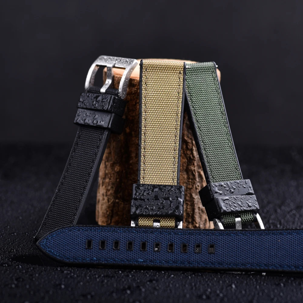 High Quality FKM Canvas Watch Strap 20mm 22mm Hybrid Fluoro Rubber Nylon Watchbands Quick Release For Each Brand Diving Watches Zpaxo