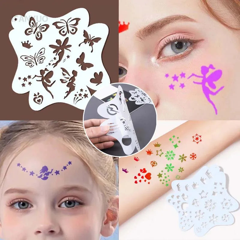 8Pcs/Set Stencils For Body Art Painting Face Stamps Temporary Tattoos Reusable Stencils for Adults Children Party Makeup Tools Zpaxo