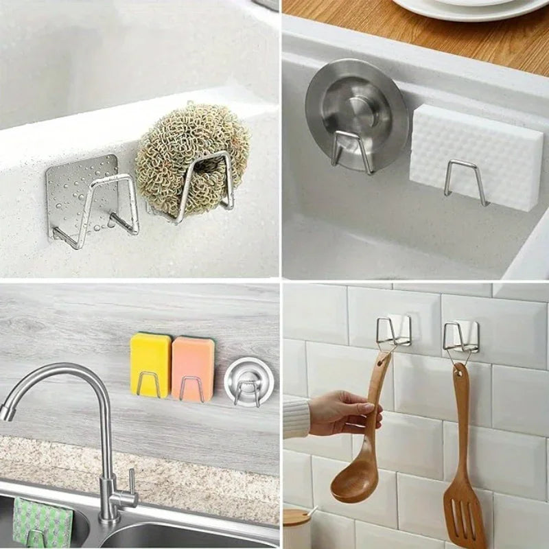 Kitchen Sponges Holder Stainless Steel Sink Sponges Drain Drying Rack Self Adhesive Storage Holder Hooks Bathroom Organizer Zpaxo