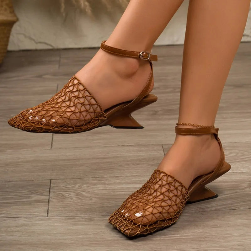 2026 Summer Fashion Shoes Ladies Sandals Women's Lace Mesh Square Toe Zpaxo