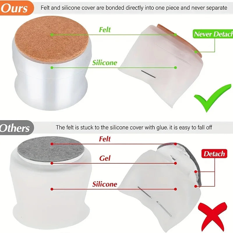 Non-slip Clear Chair Leg Covers Felt Round Floor Protectors