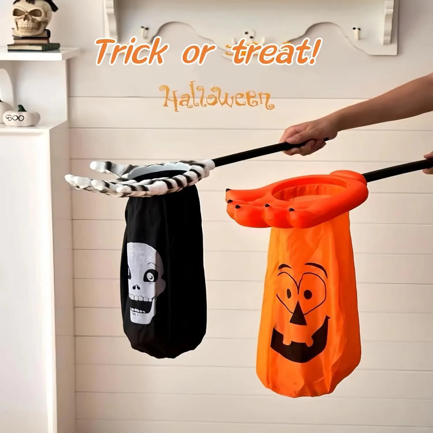 Spooky Halloween Candy Bags Skeleton Hand Pumpkin Shaped Pouches