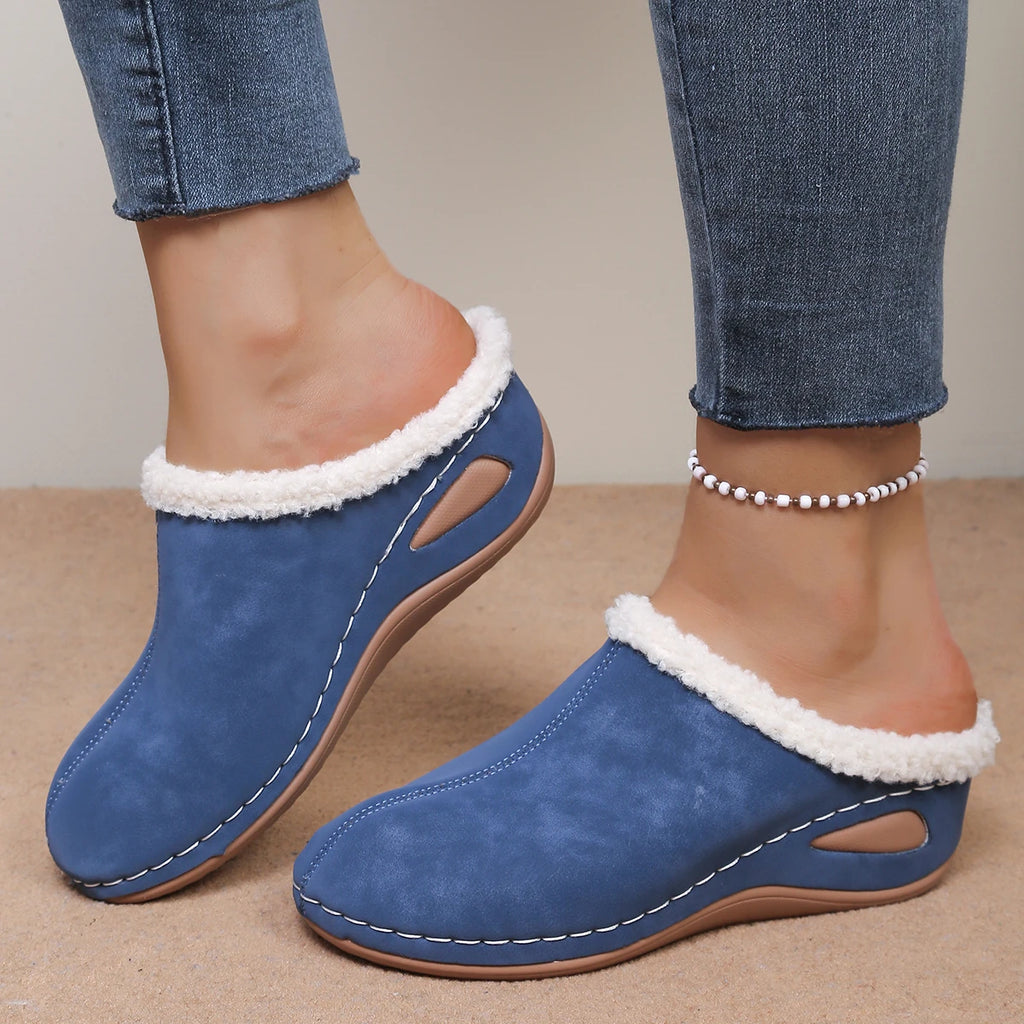 2025 New Women Slippers Comfortable Indoor Slippers Round Toe Flat Bottom Cotton Shoes Large Size Fluffy Mouth Slides Women Zpaxo