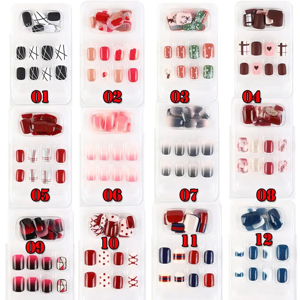 Geometry Christmas Design Fake Nails Gradient Acrylic Tips Without Zpaxo