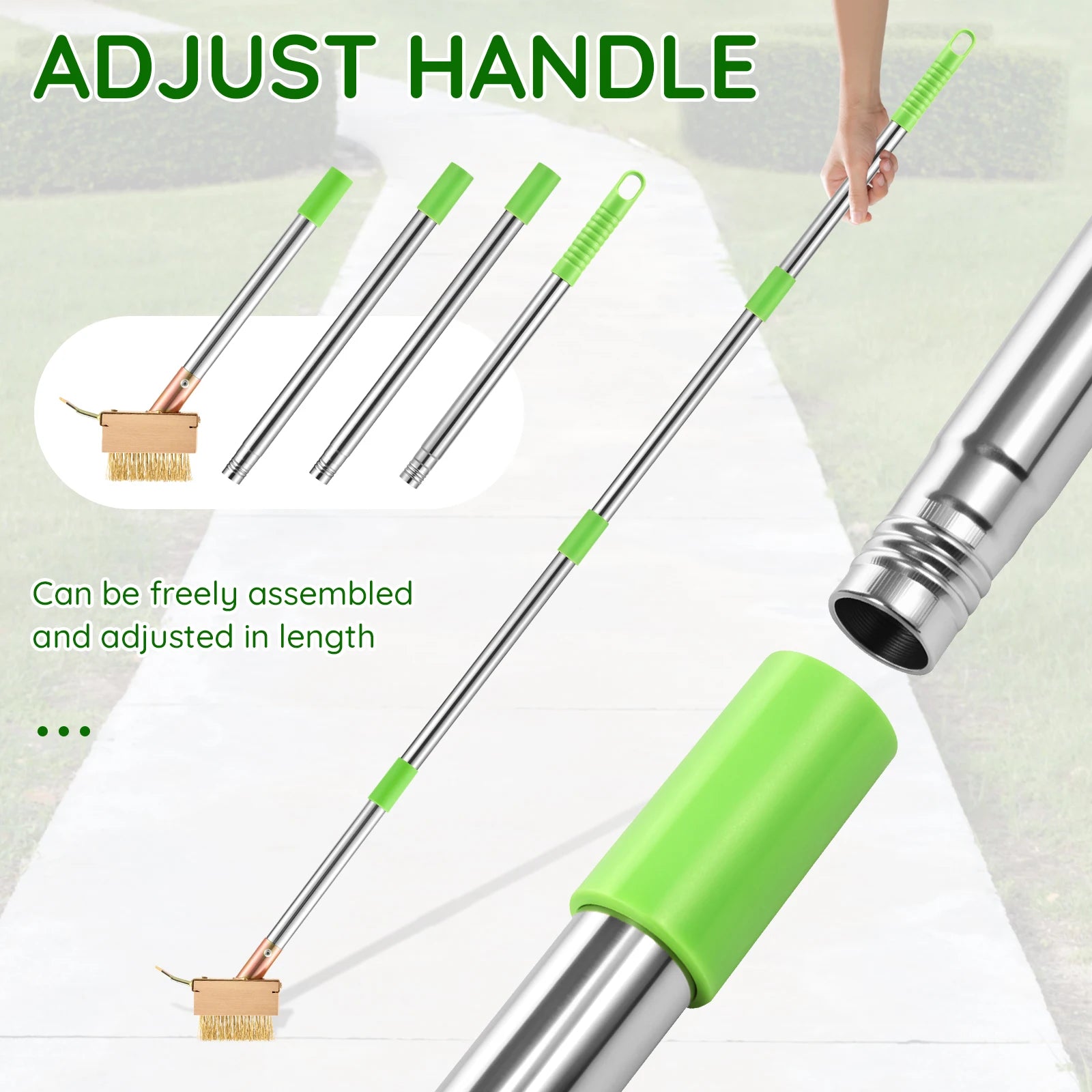 Weed Brush With Long Handle Adjustable Crack Weeder 3 Replaceable Steel Wire Heads For Patio Driveway Moss Remover No Bending Ma Zpaxo